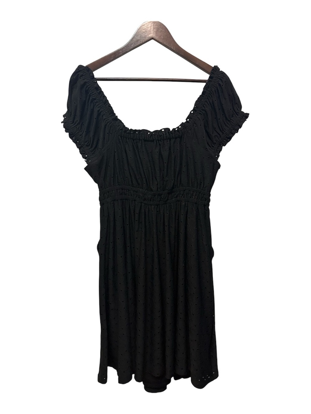 torrid Black Smocked Waist Eyelet Short Sleeve Dress milkmaid whimsigoth Boho